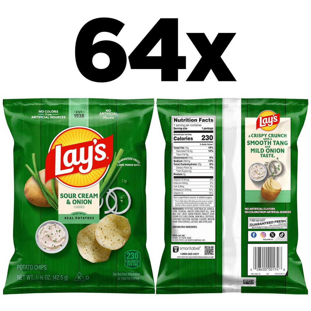Lay's Sour Cream & Onion close-up shows crisp texture for snacking.