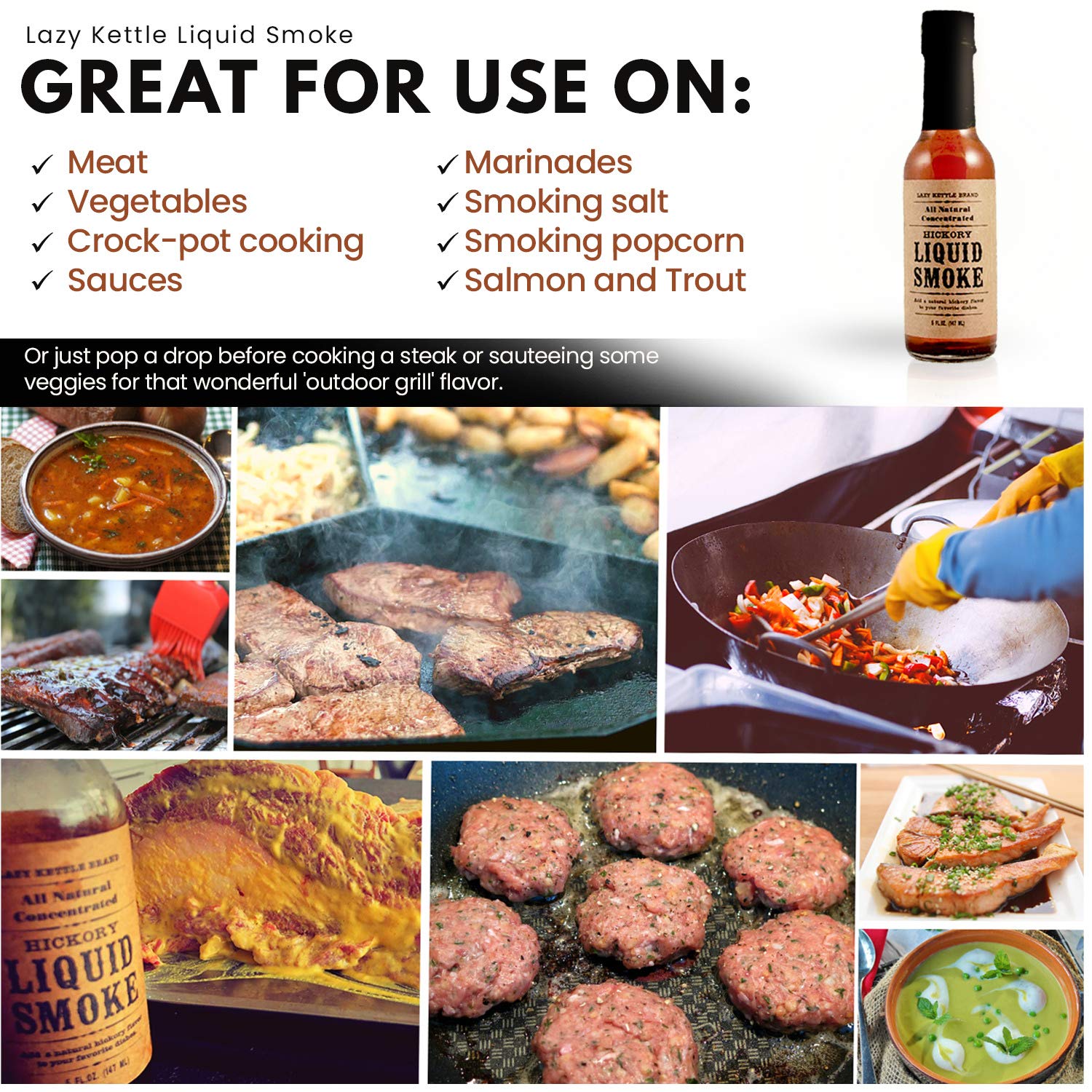Lazy Kettle Liquid Smoke steak flavor intensifies seared beef with outdoor-smoked character.