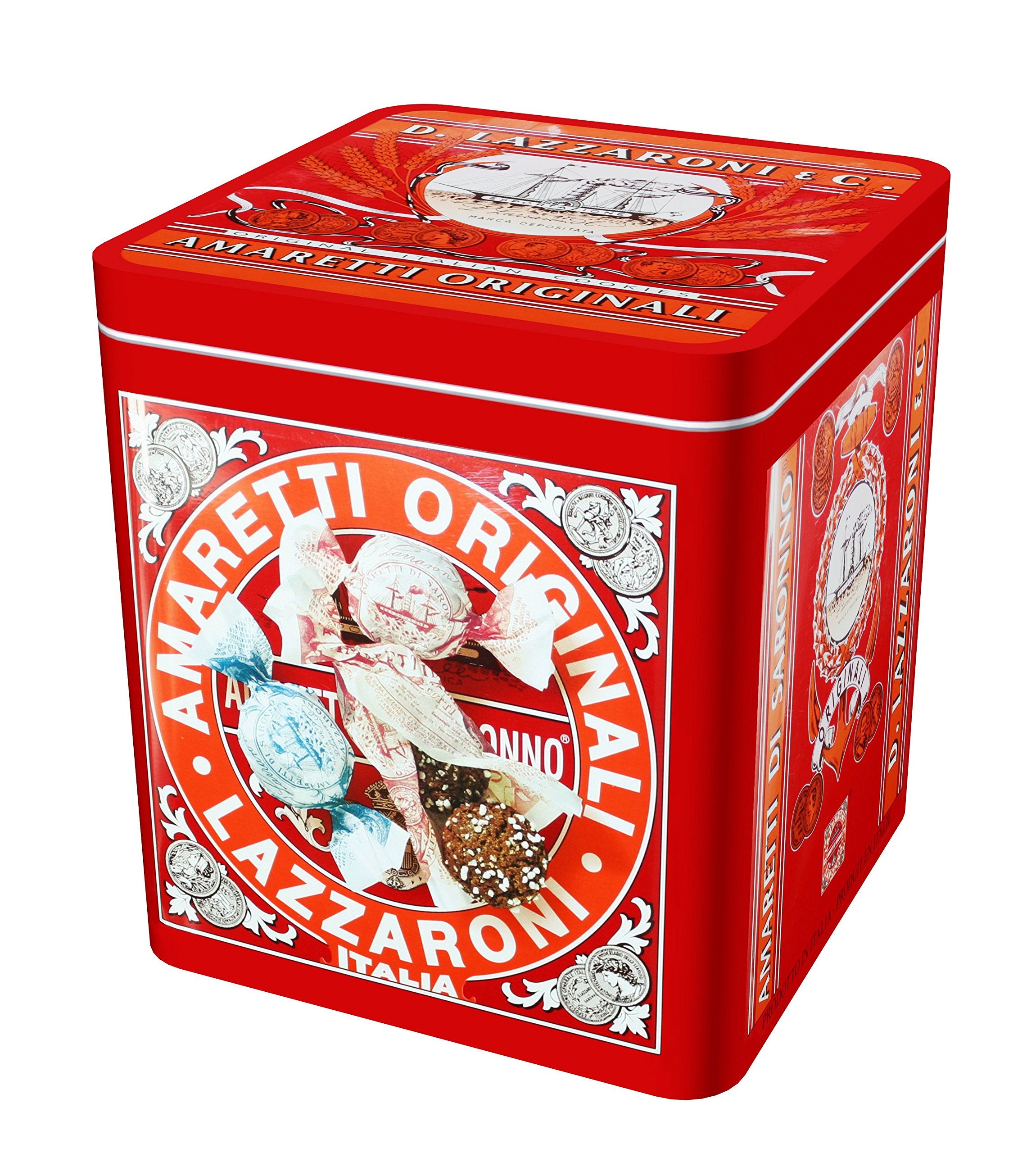 Lazzaroni Amaretti tin with almond cookies, ideal for gifting or dessert pairing