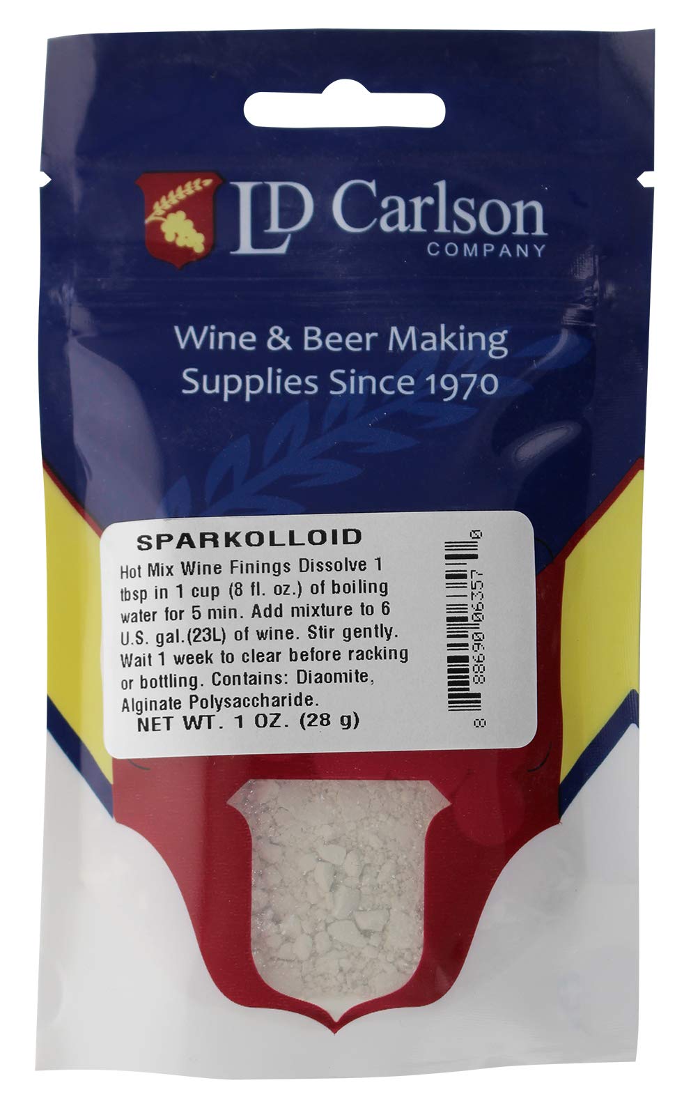 LD Carlson Sparkolloid powder bottle for wine clarification.