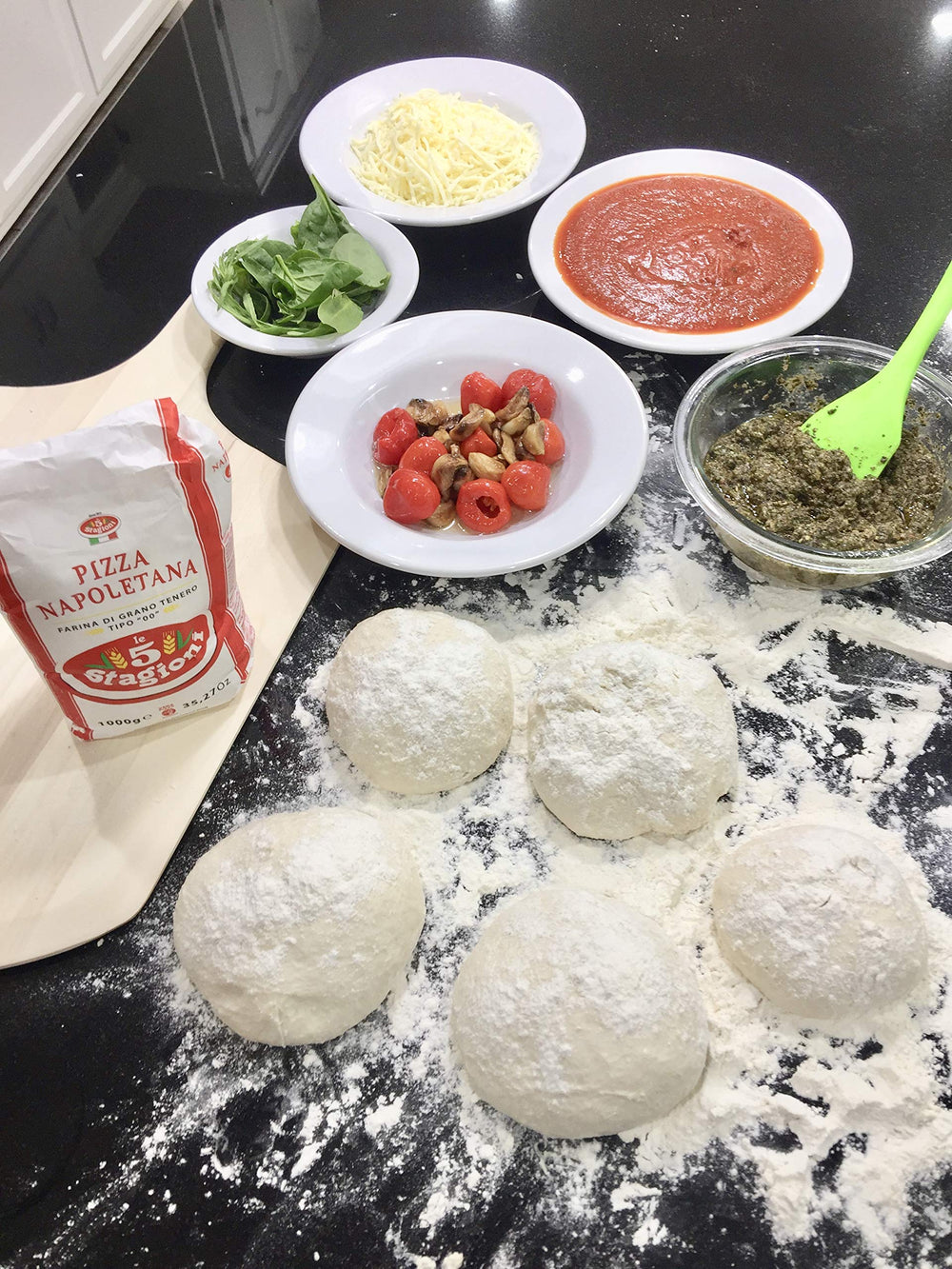 LE 5 STAGIONI 00 flour dough prep in bowl for Neapolitan pizza.
