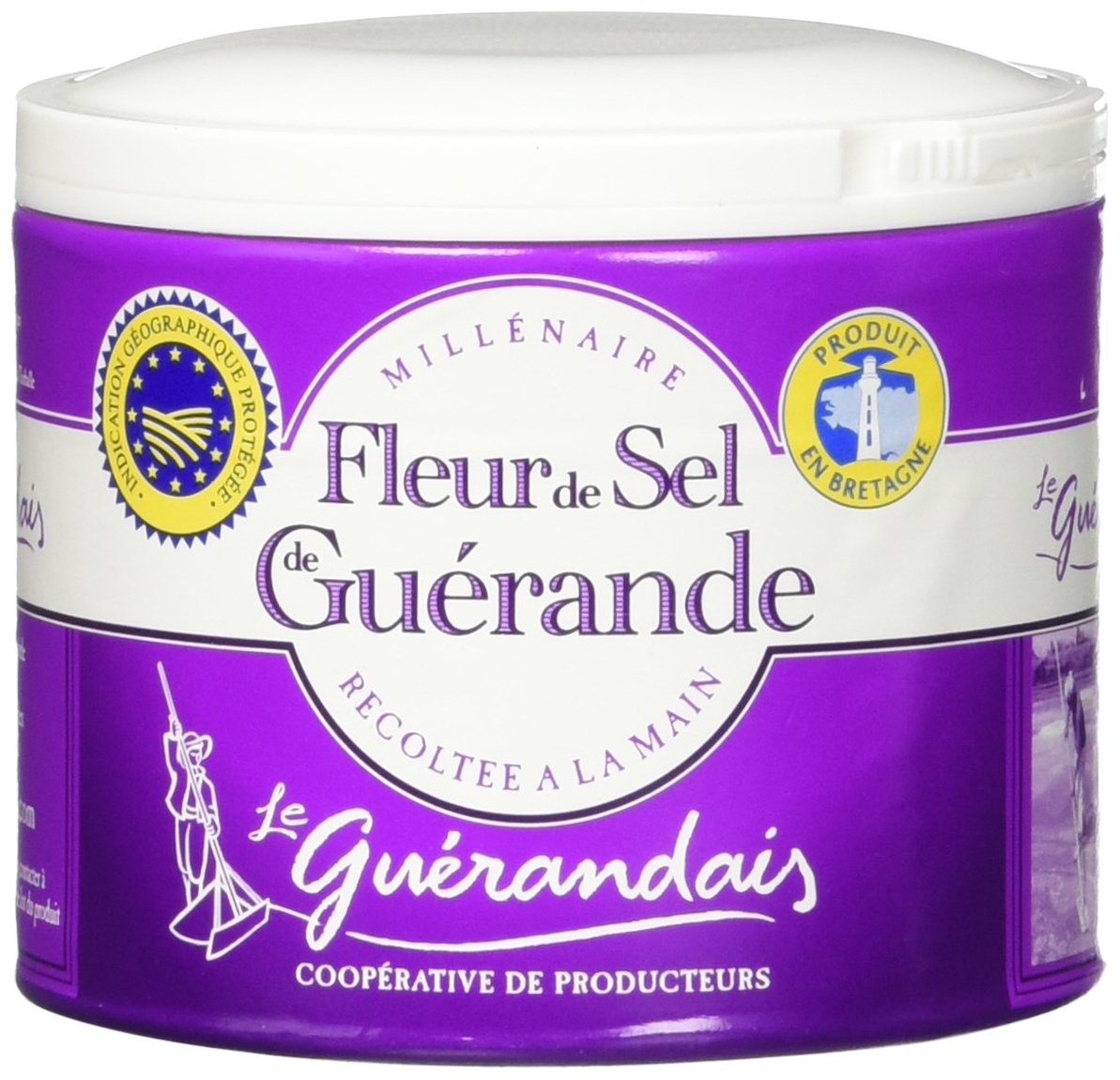 Le Guerandais Guerande Fleur de Sel sea salt pack, mineral-rich finishing seasoning.