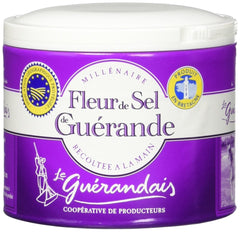 Le Guerandais Guerande Fleur de Sel sea salt pack, mineral-rich finishing seasoning.
