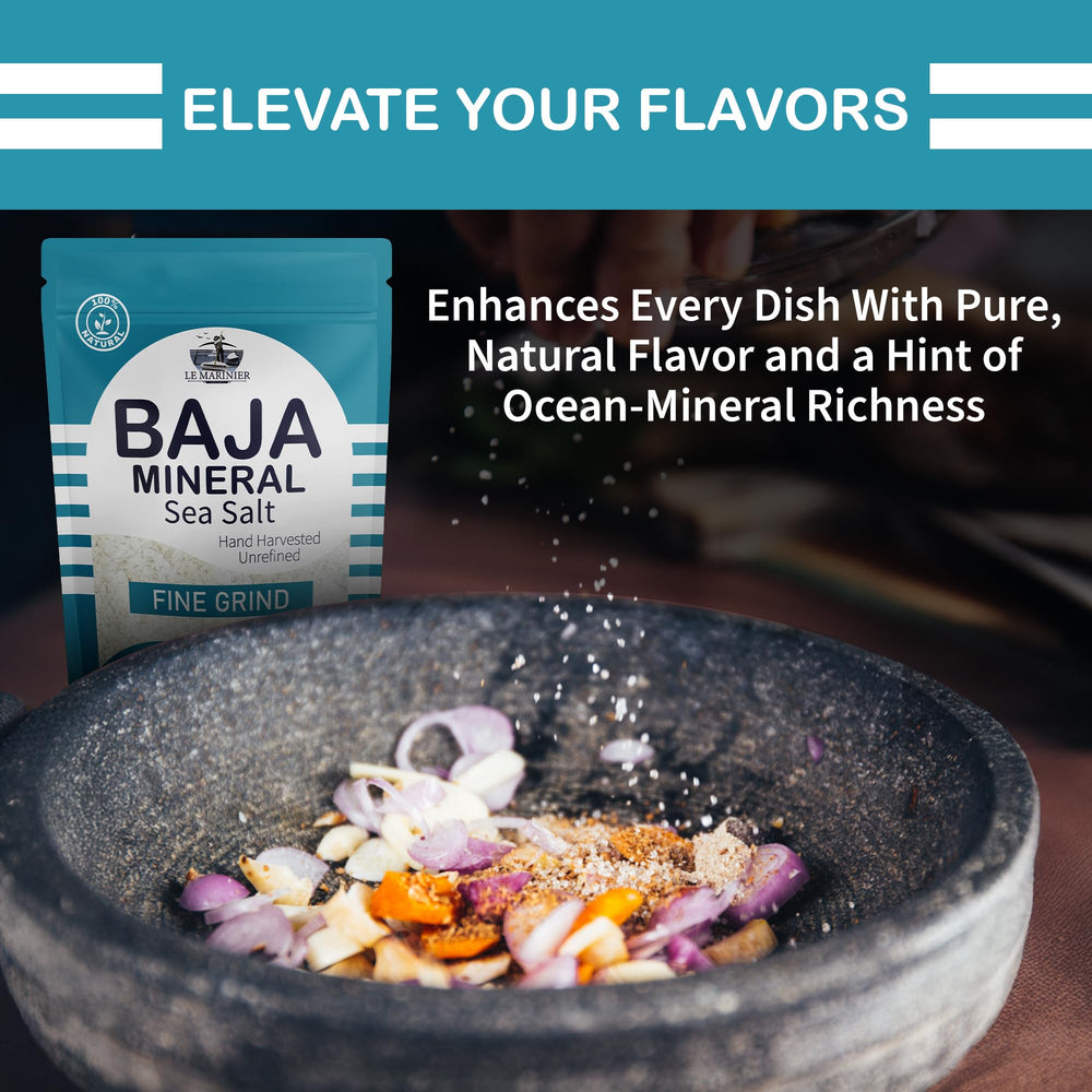 Le Marinier Baja Sea Salt on grilled seafood brightens flavor.