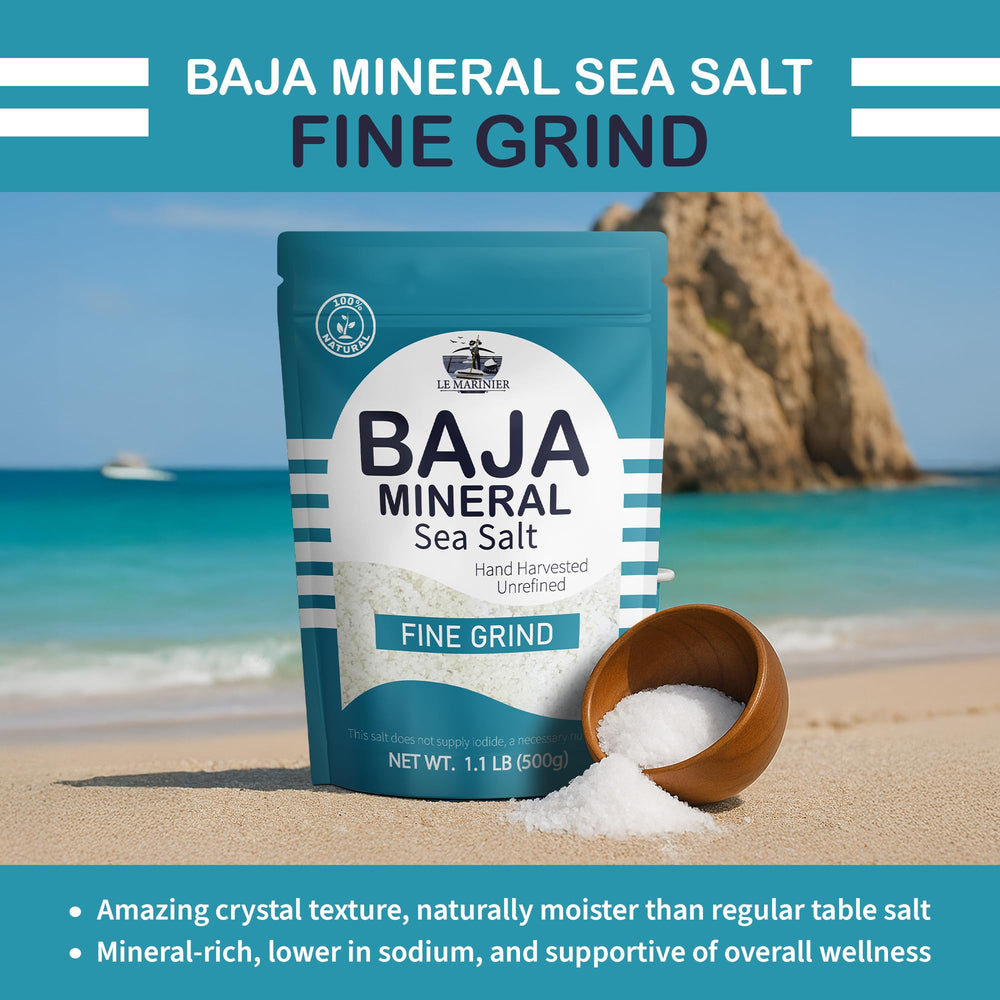 Authentic Baja salt packaging conveys tradition and natural ingredients.