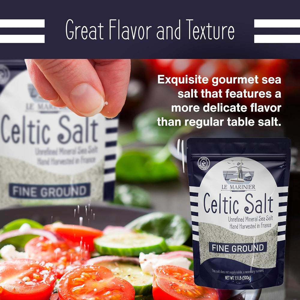 Le Marinier Celtic Salt dish seasoning emphasizes enhanced flavor with subtle complexity.
