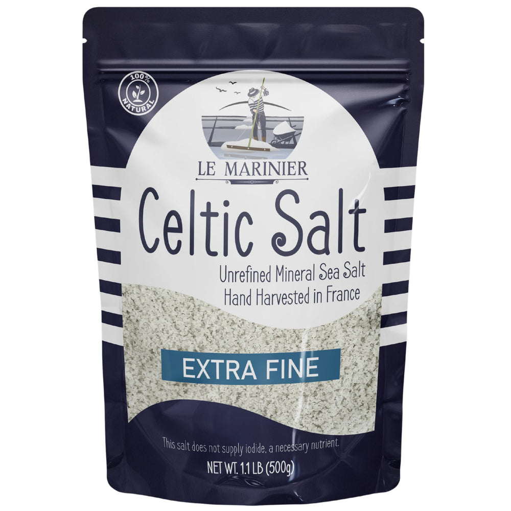 LE MARINIER Celtic Salt Extra Fine bottle pour enhances delicate dishes with mineral-rich flavor