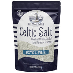 LE MARINIER Celtic Salt Extra Fine bottle pour enhances delicate dishes with mineral-rich flavor