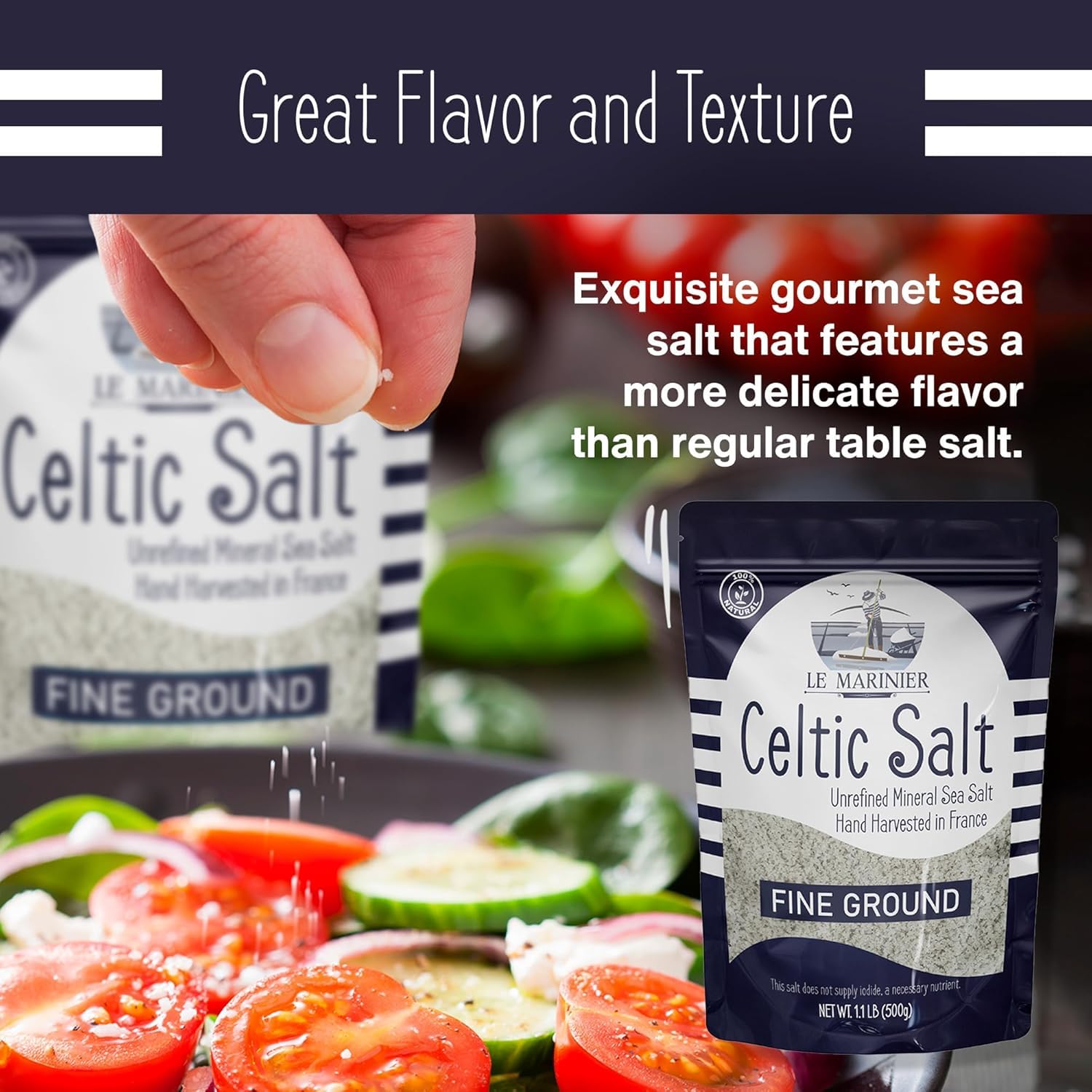 Le Marinier Celtic Salt in a glass jar showcasing unrefined quality