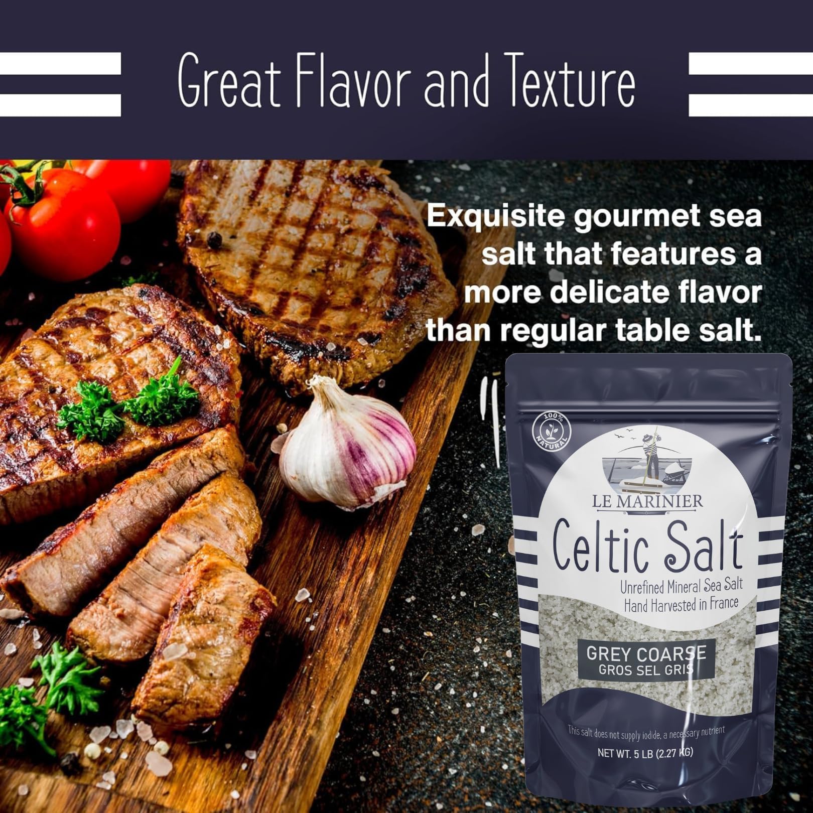 Le Marinier Celtic Salt Grey Coarse packaging conveys authentic hand-harvested quality