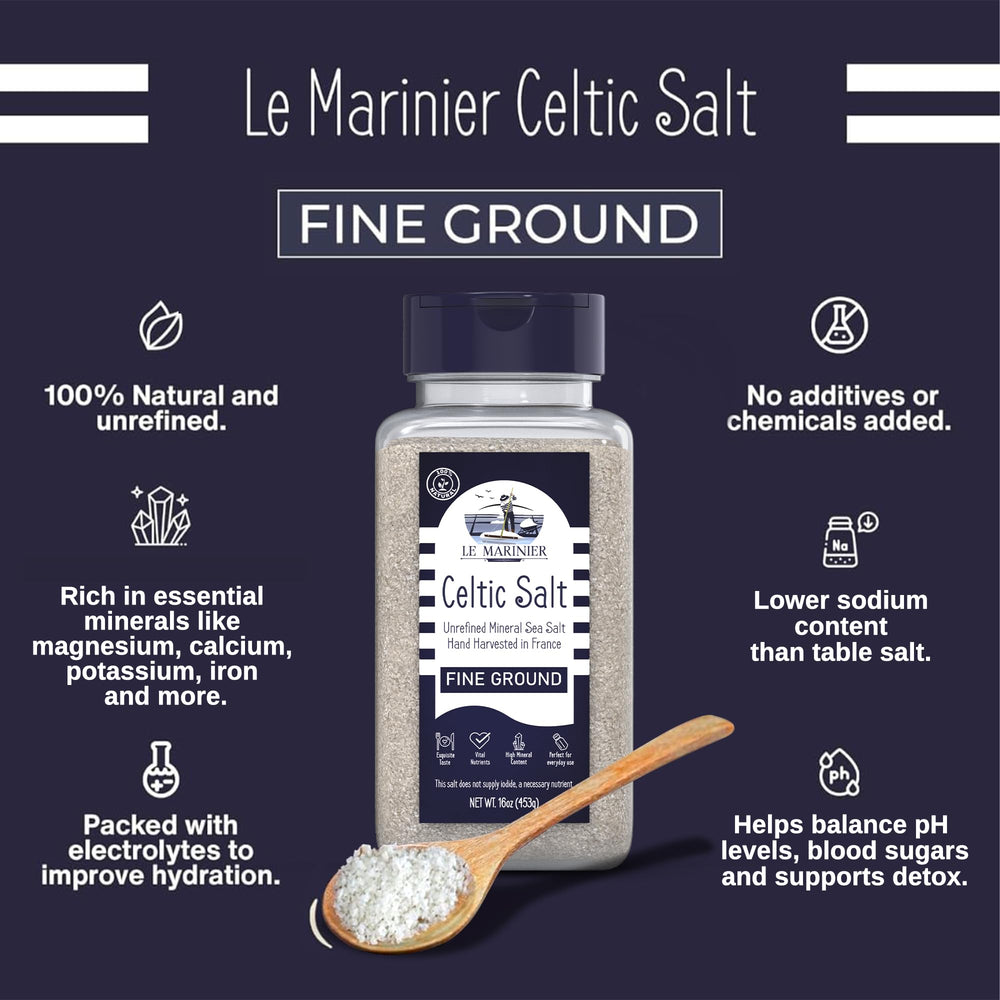 Le Marinier Celtic Salt in refillable shaker ready for everyday cooking.