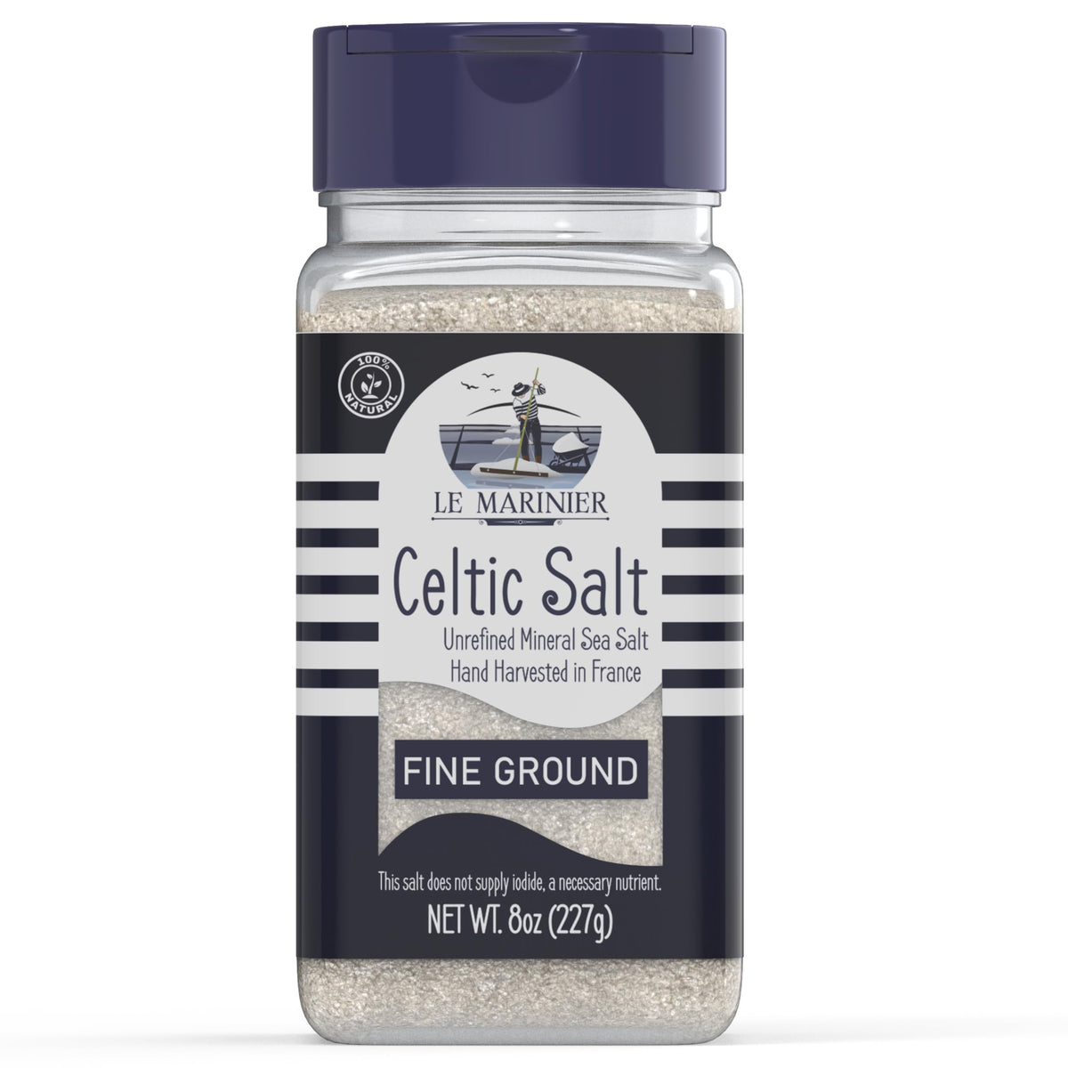Le Marinier Celtic Salt refillable shaker 8oz for easy kitchen seasoning.
