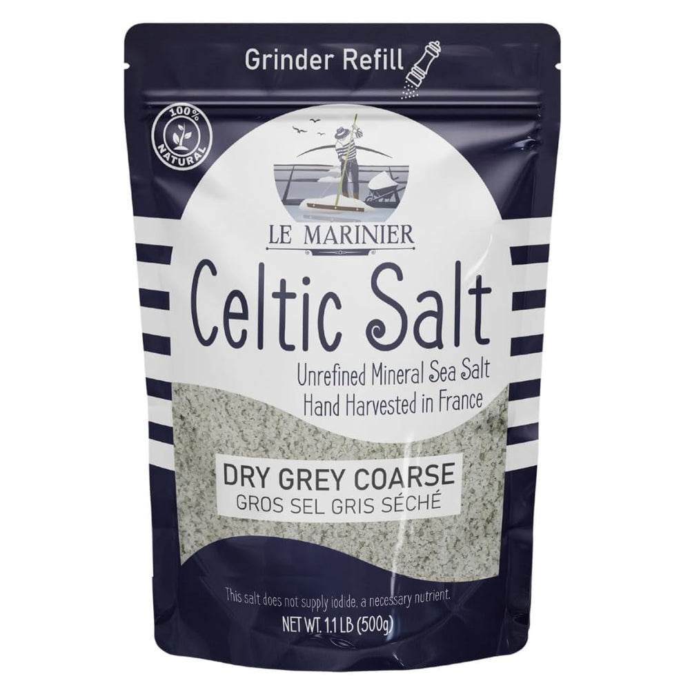 Le Marinier Dry Grey Coarse Salt crystals close-up, perfect for finishing dishes with nuanced flavor