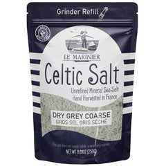 Le Marinier dry grey coarse sea salt crystals ideal for grinder finishing.
