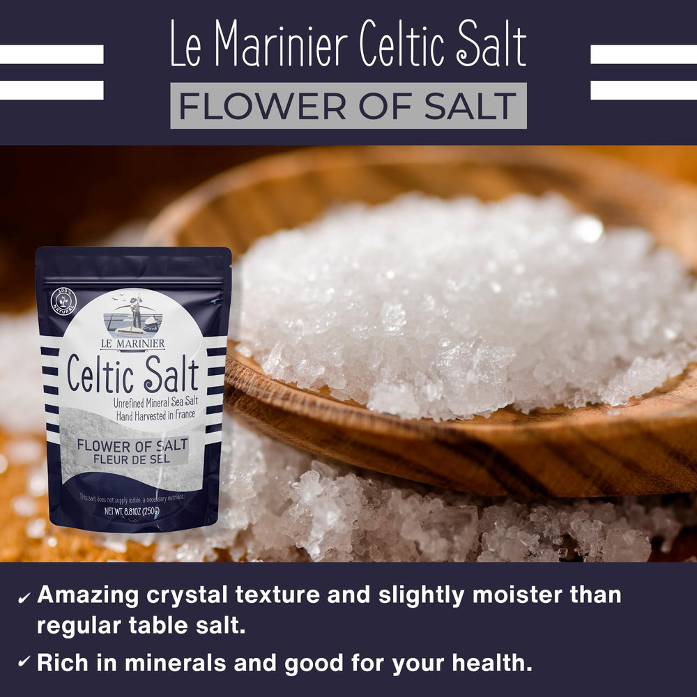 Le Marinier Fleur de Sel salt crystals highlight mineral flavor