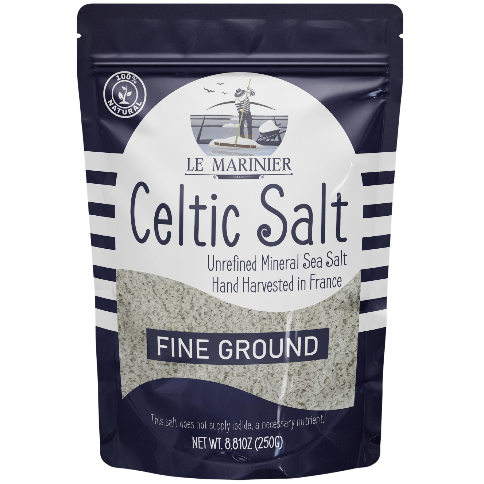 Le Marinier French Sea Salt fine-ground crystals in bottle for delicate seasoning