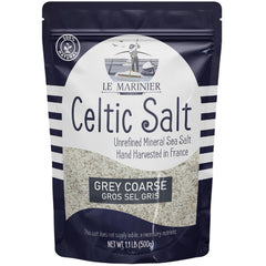 Le Marinier Grey Coarse Salt bottle shows premium mineral crystals for finishing dishes.