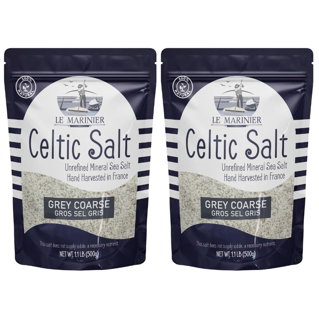 Le Marinier grey coarse sea salt bottle showcases authentic French harvest, perfect for finishing dishes.