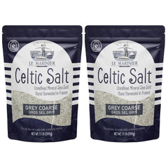 Le Marinier grey coarse sea salt bottle showcases authentic French harvest, perfect for finishing dishes.