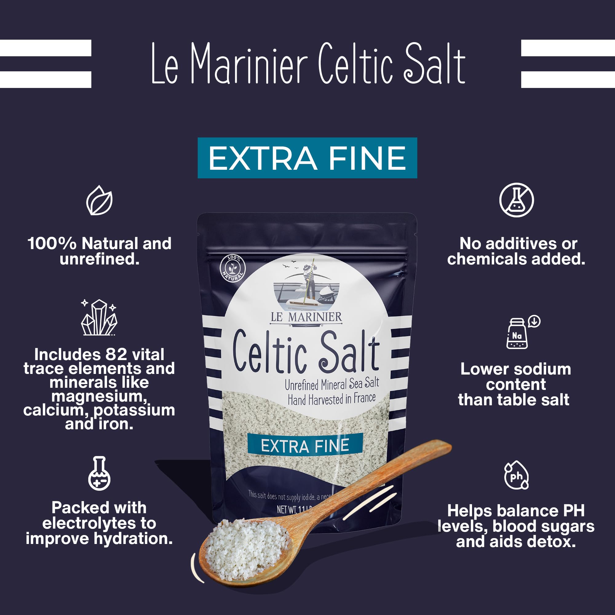 LE MARINIER hand harvest salt conveys artisanal heritage and pristine marine origins