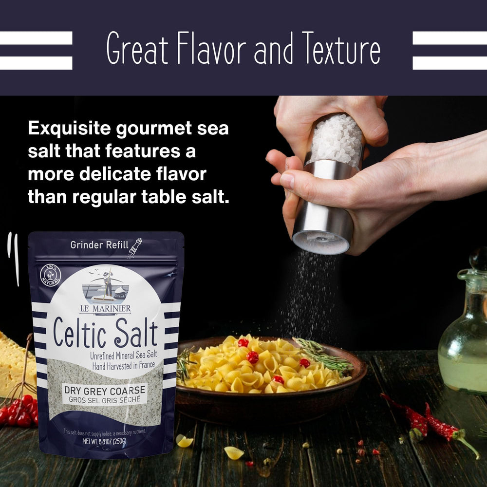 Le Marinier mineral-rich salt emphasizes magnesium and calcium in cooking.