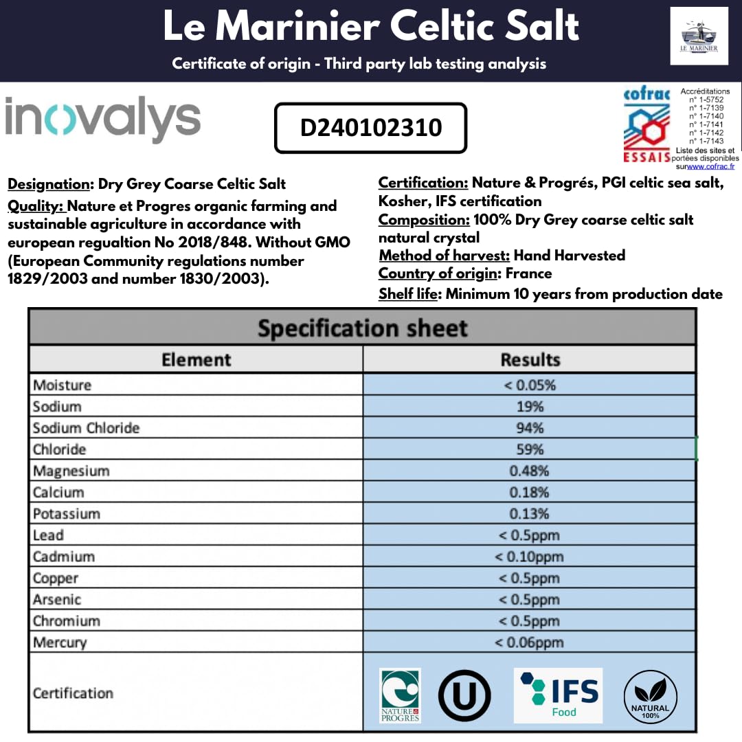 Le Marinier natural unrefined salt close-up highlights mineral-rich texture.