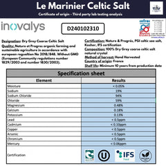 Le Marinier natural unrefined salt close-up highlights mineral-rich texture.