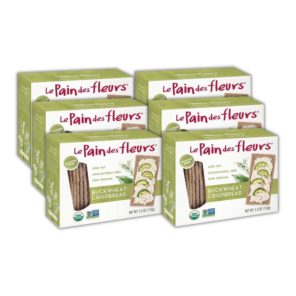 Le Pain des Fleurs Buckwheat Crispbread pack shot highlighting organic, light crunch.