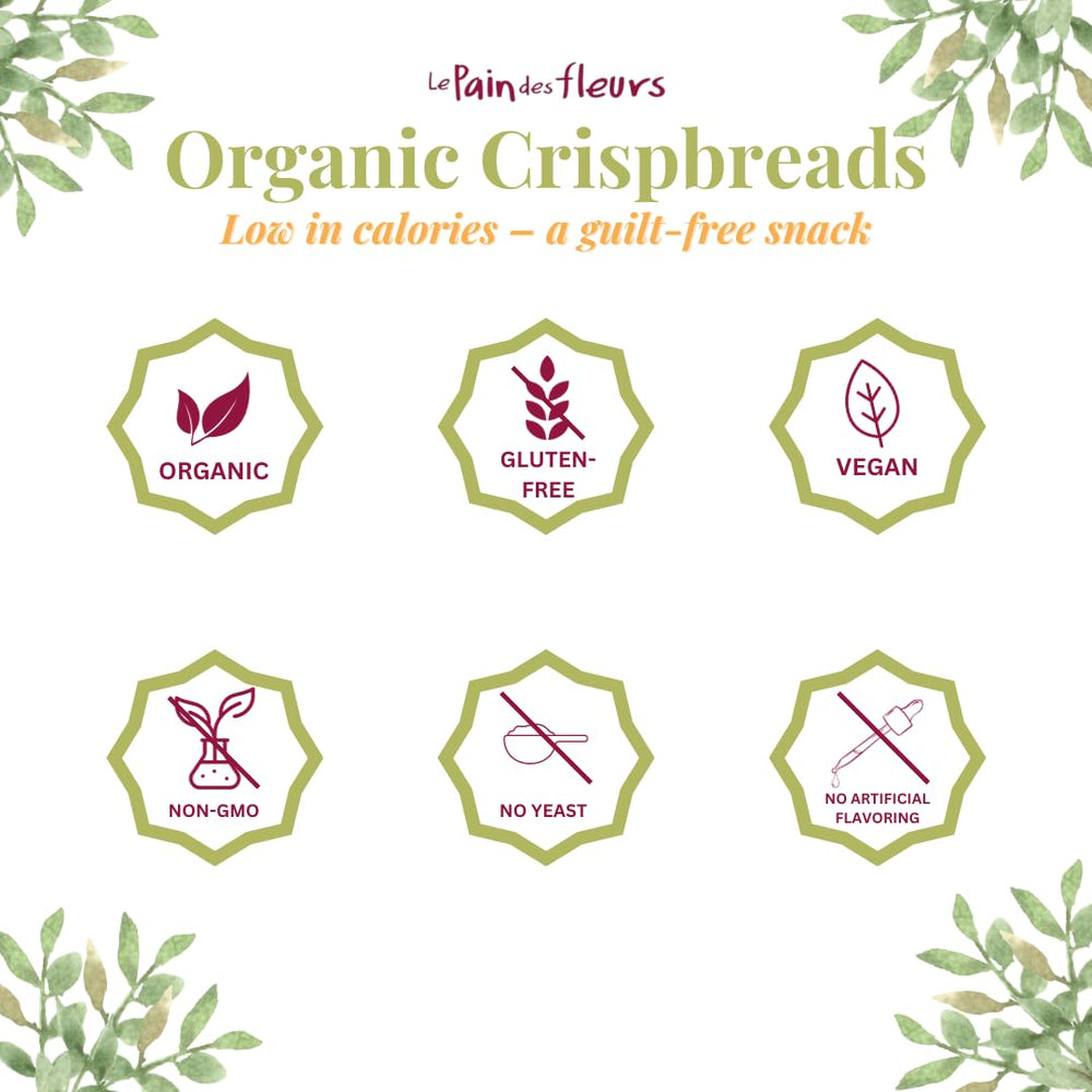 Le Pain des Fleurs Buckwheat Crispbread six-pack box display communicates value and convenience.