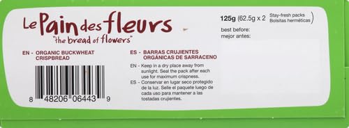 Le Pain des Fleurs gluten-free crispbread pack on kitchen counter.