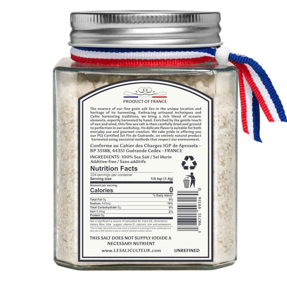 Grey sea salt crystal closeup showing mineral texture ideal for finishing dishes.