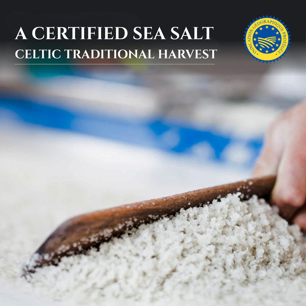 Le Saliculteur de Guerande mineral-rich grey salt crystals ideal for seasoning dishes.