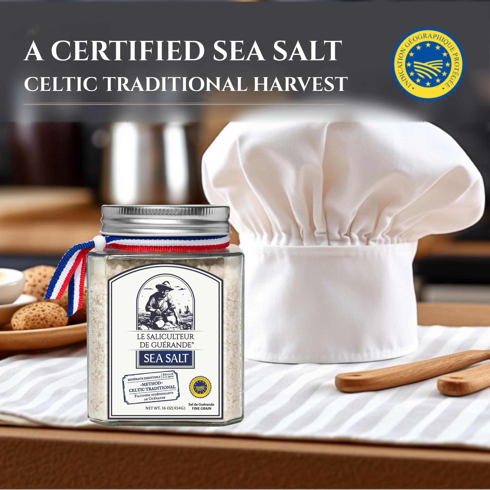 Le Saliculteur de Guerande PGI certification sticker on packaging.