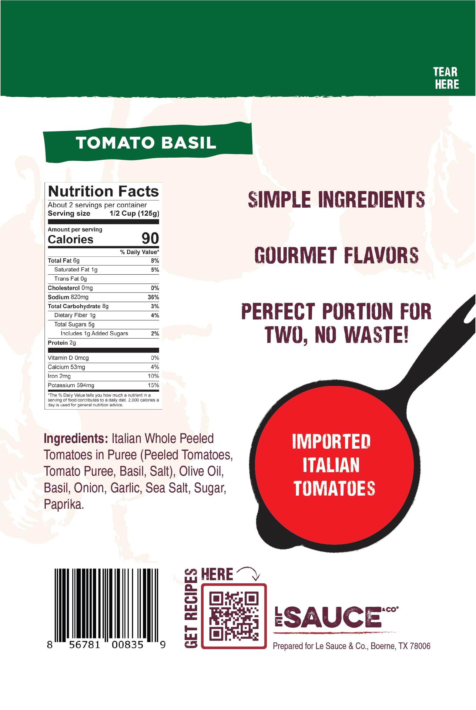 San Marzano tomatoes highlight premium Italian flavor in Le Sauce & CO sauce.