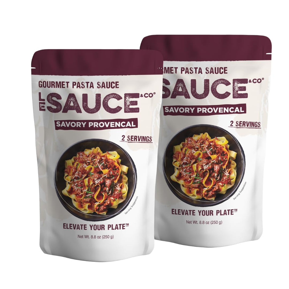 Le Sauce & Co Savory Provencal pasta sauce in a 2-pack pouch supports fresh meals with less waste.