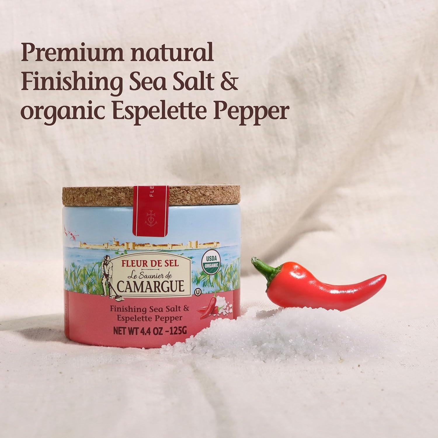 Crystal fleur de sel flakes from Le Saunier De Camargue ready to sprinkle