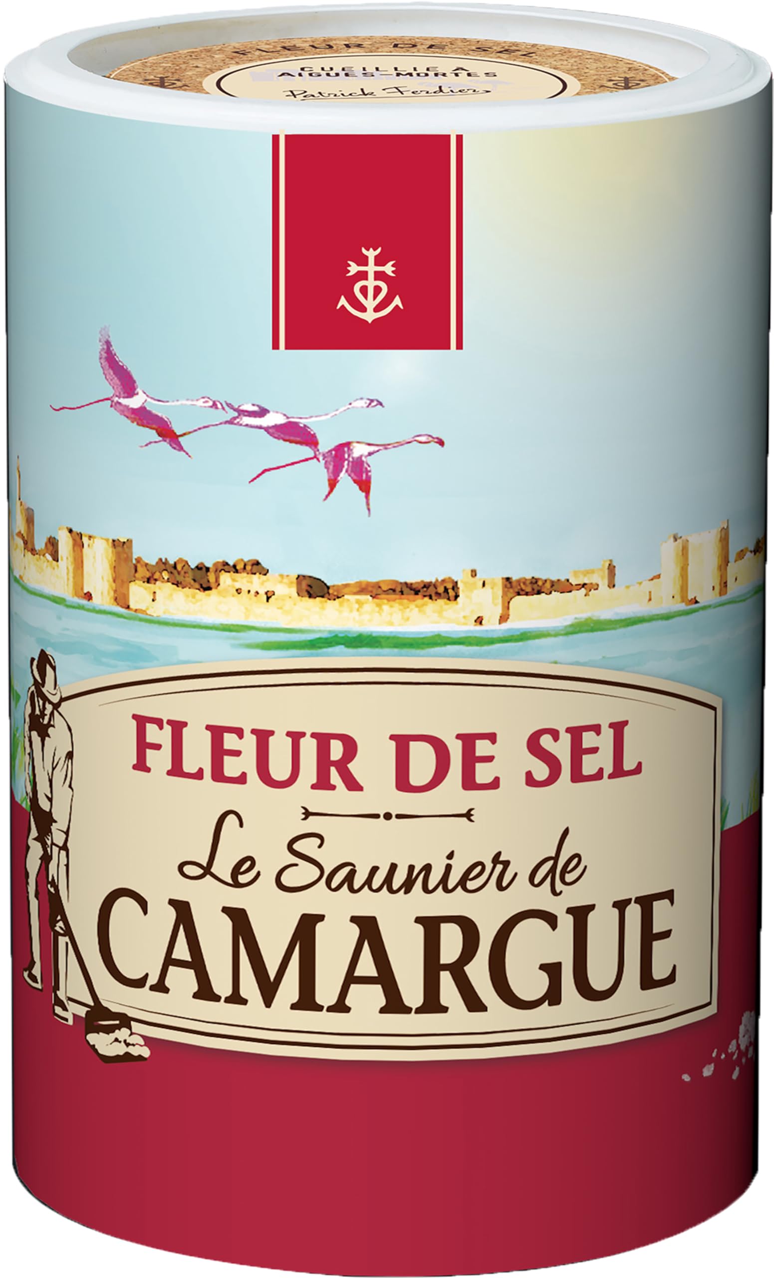 Le Saunier De Camargue fleur de sel in a plastic tub, ideal for finishing salt.