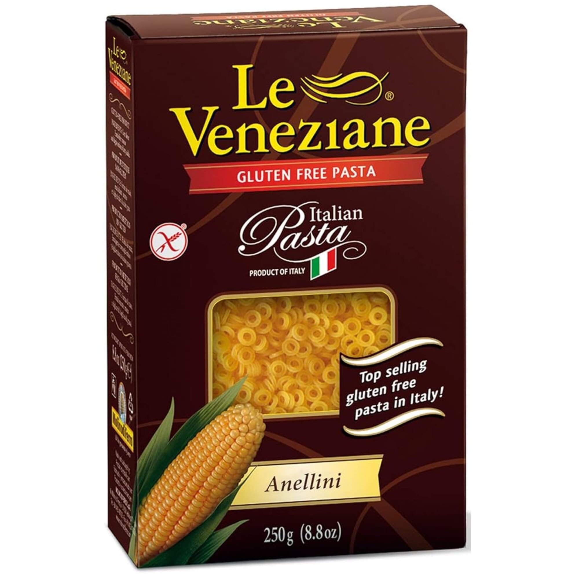 Le Veneziane Anellini pasta pack, a gluten-free corn pasta option for family meals