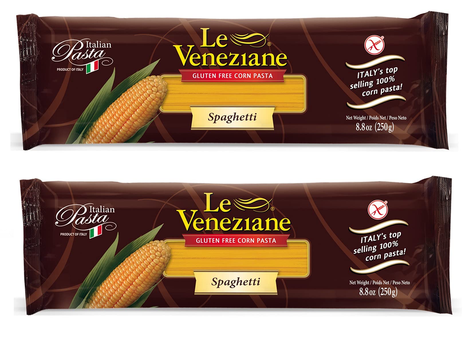 Le Veneziane gluten-free spaghetti 2-pack pack shot; ideal for sauces and easy weeknight meals