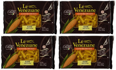 Le Veneziane gluten-free fusilli uncooked spools on a wooden board, ready to boil