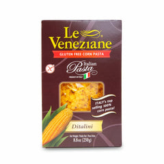 Le Veneziane Italian Ditalini Pastina gluten-free badge on packaging.