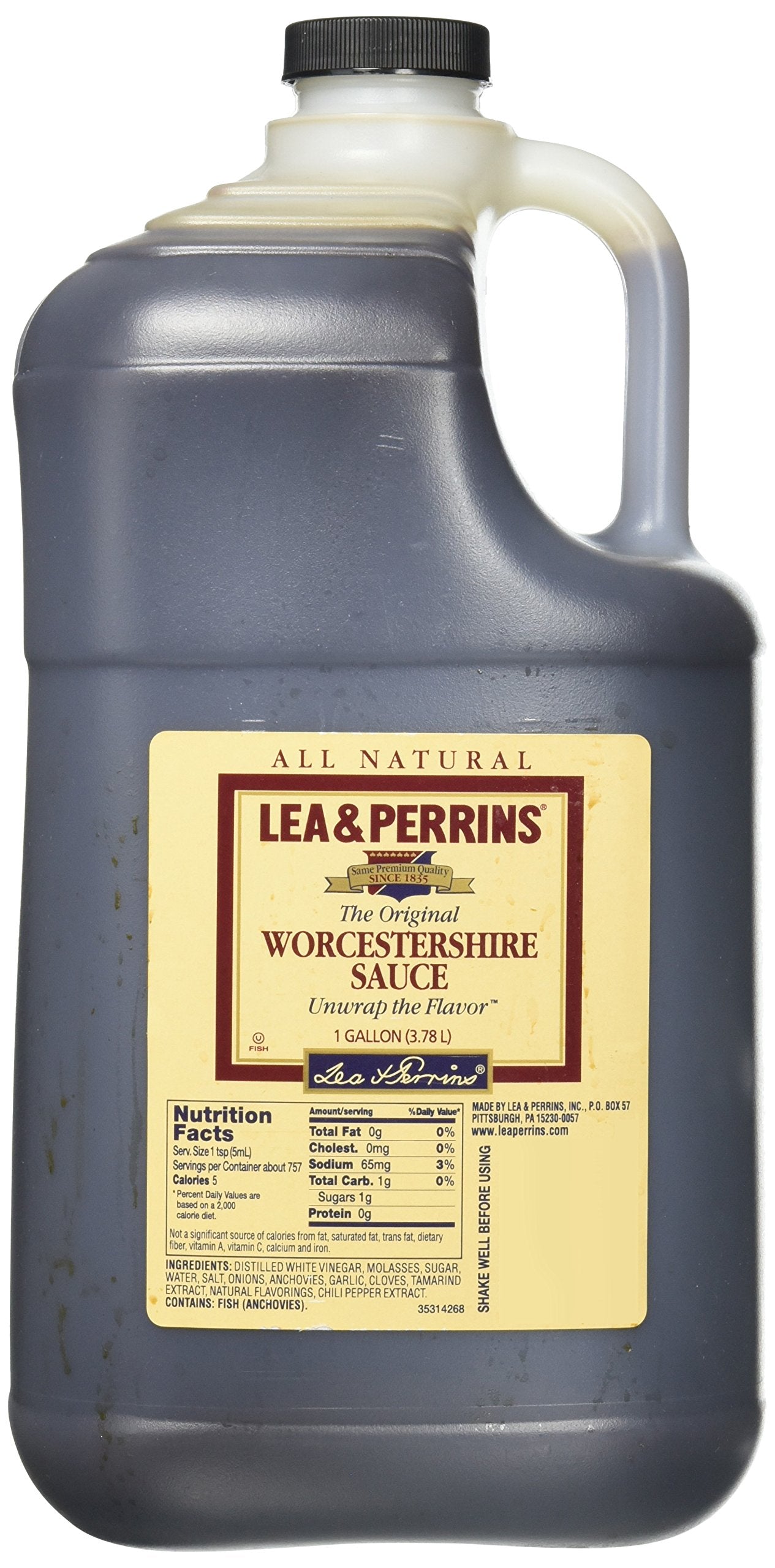 Lea & Perrins Worcestershire Sauce 1 gal jug pour adds tangy depth to beef dishes.