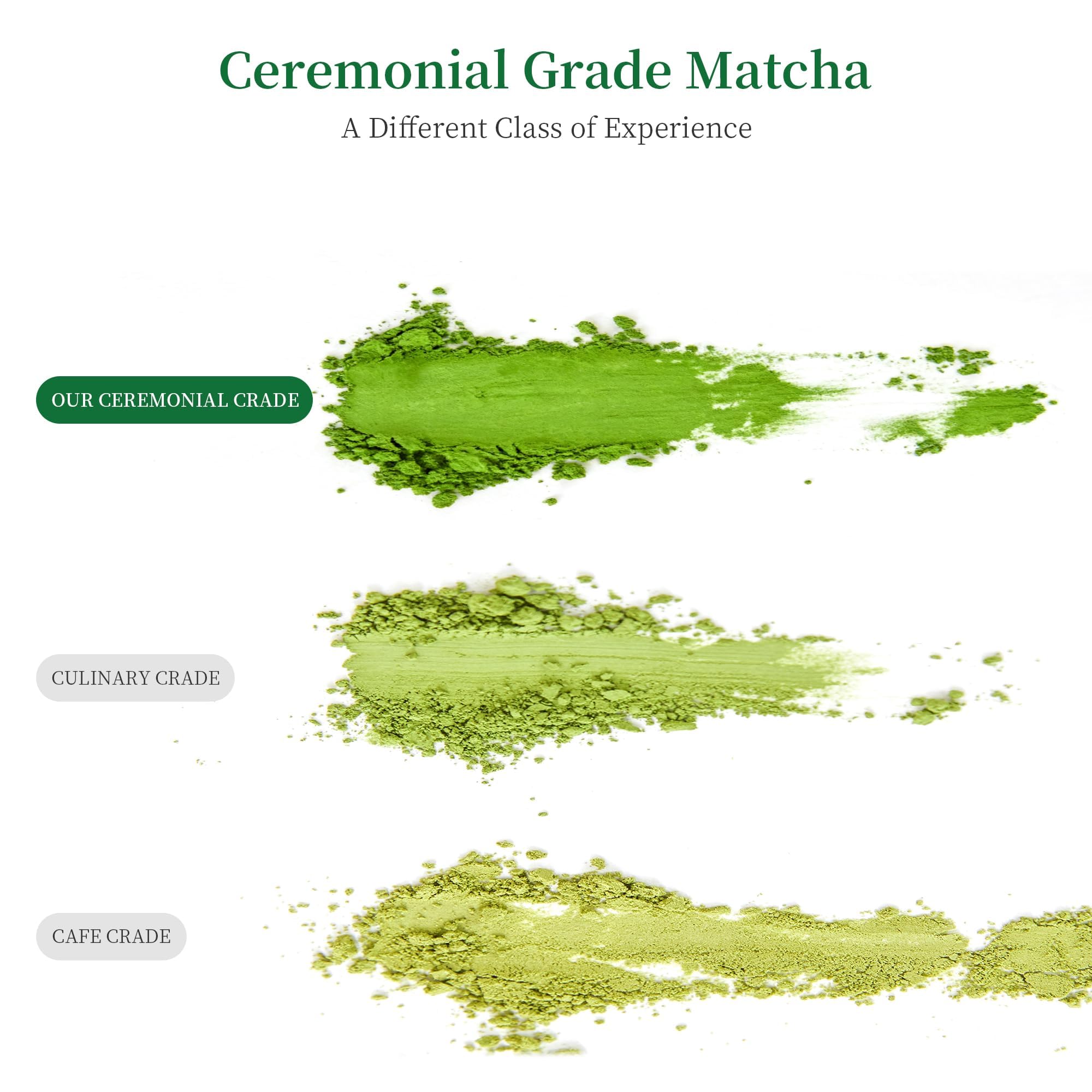 LeafCharm emerald green cup with prepared matcha latte