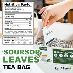 LeafLea 160 Premium Soursop Tea Bag highlighting pure flavor for daily relaxation.