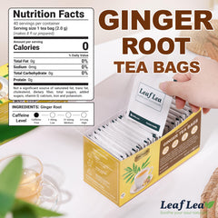 LeafLea ginger root tea close-up, showing 100% ginger quality and aroma