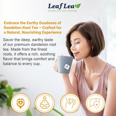 LeafLea dandelion tea being poured into a cup for a comforting session.
