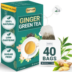 LeafLea Ginger Green Tea bags in individual sachets for warming flavor