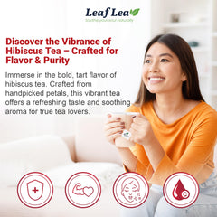 LeafLea hibiscus tea bags showing rich crimson color and aroma