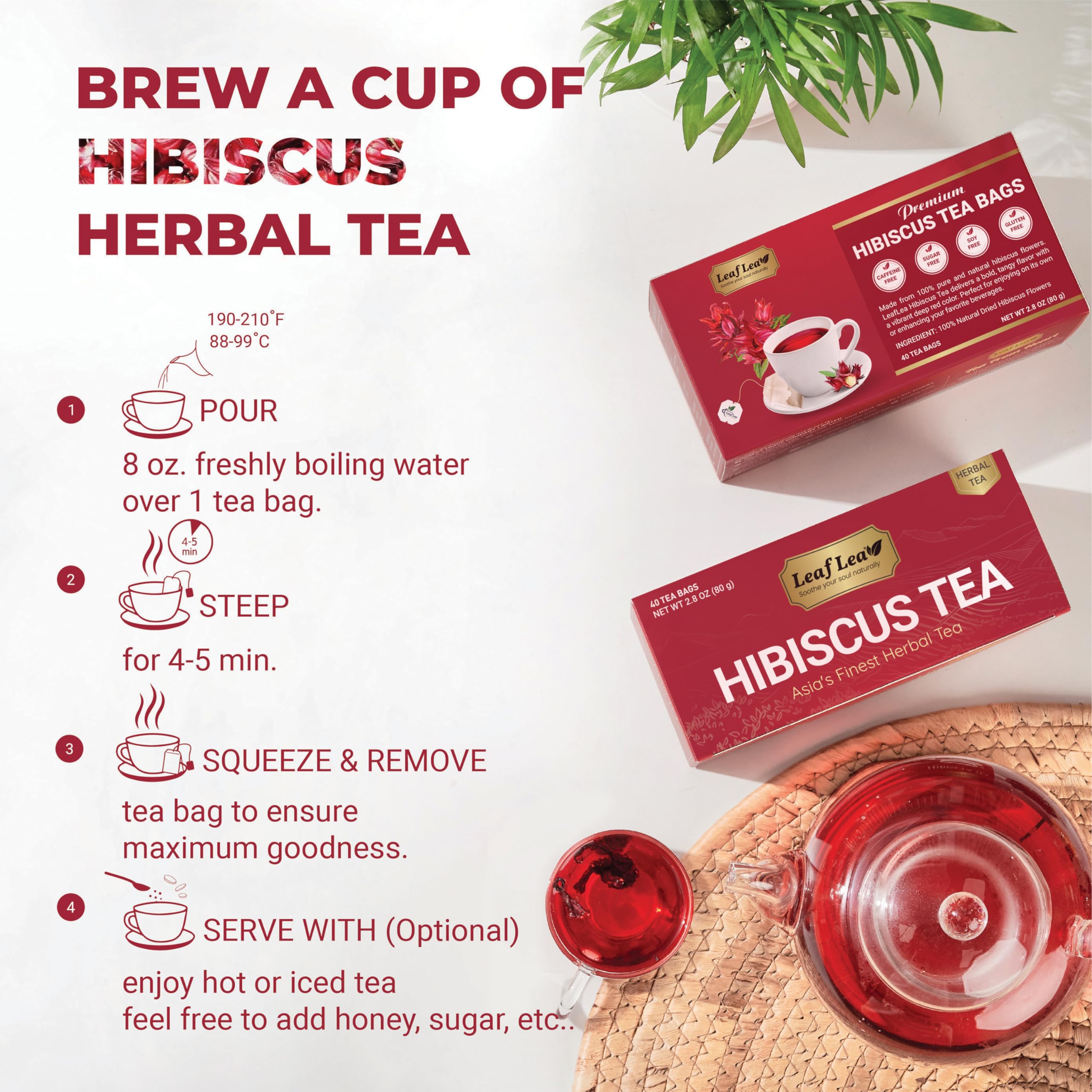 LeafLea hibiscus tea steeping, showcasing an easy, relaxing ritual