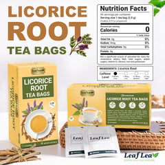 LeafLea licorice root tea box with 40 bags for daily usage.